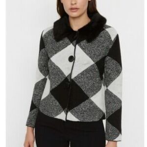 Cynthia Rowley Harlequin Faux Fur Collar Cardigan Size Large